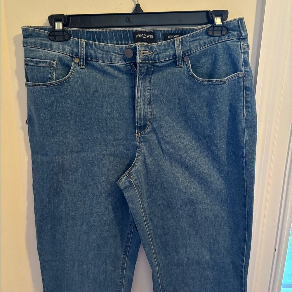 NEW Susan Graver Stretch Denim Straight Leg Jeans Size 12 Women’s Blue